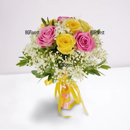 Send bouquet of pink and yellow roses to Sofia.