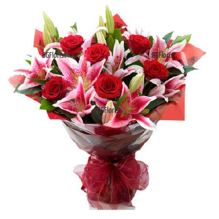 Send luxury bouquet of roses and lilies by courier to Sofia.