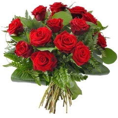 Romantic bouquet of twenty one red roses in combination with a lot of greenery . Free delivery to Sofia and throughout the country.