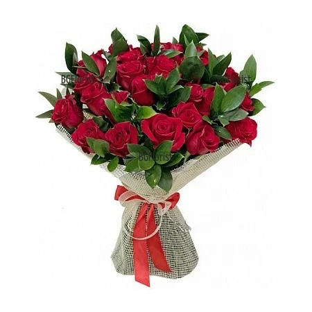Order and delivery of bouquet of red roses and greeenry to Sofia