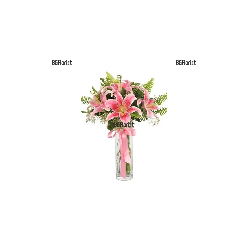 Send original  bouquet of pink lillies and greenery.