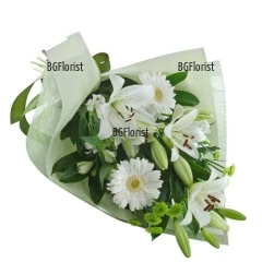 Send bouquet of white gerberas, alstroemerias, lilies to Sofia