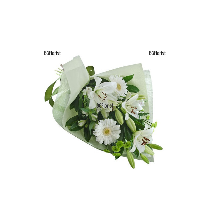 Send bouquet of white gerberas, alstroemerias, lilies to Sofia