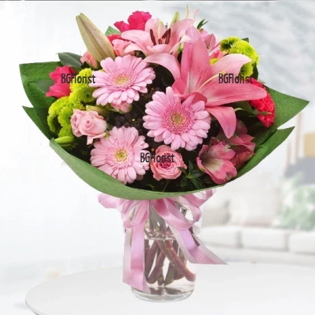 Send bouquet of various pink flowers