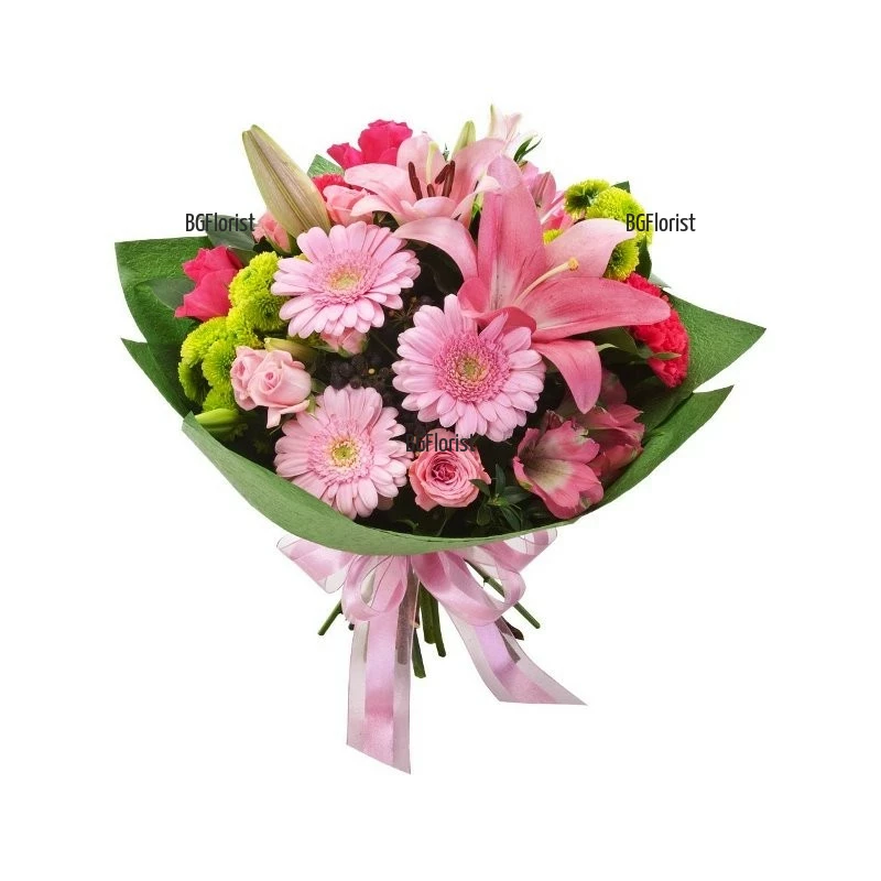 Send bouquet of various pink flowers