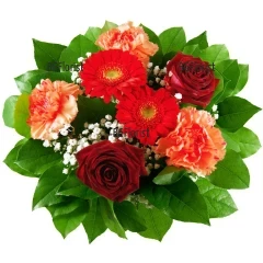 Classic, stylish bouquet of roses , carnations, gypsophila  and greenery. Flowers delivery by personal courier all over Bulgaria.