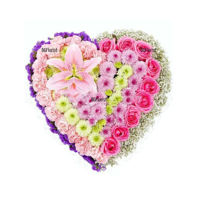 Order romantic heart of flowers with delivery to Sofia