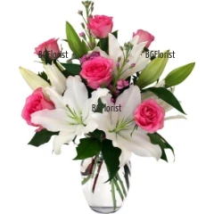 Send bouquet of white lilies and pink roses to Sofia