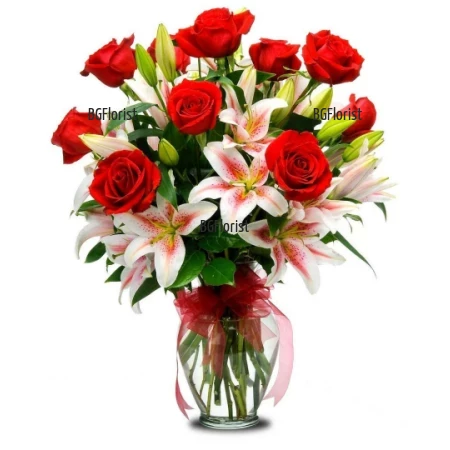 Онлайн поръчка на букет от лилиуми и рози