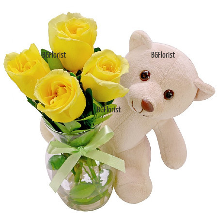 Send yellow roses and Teddy Bear to Sofia