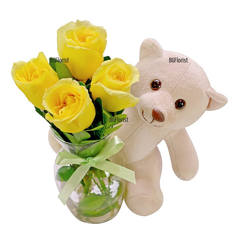 Send yellow roses and Teddy Bear to Sofia