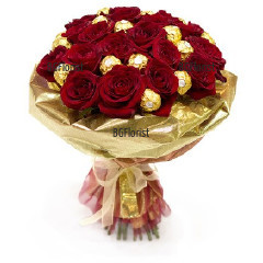 Luxurious , original, magnificent bouquet for the loved one - a combination of passion and sweetness -  21 ecuador red roses Ferrero Rocher﻿.