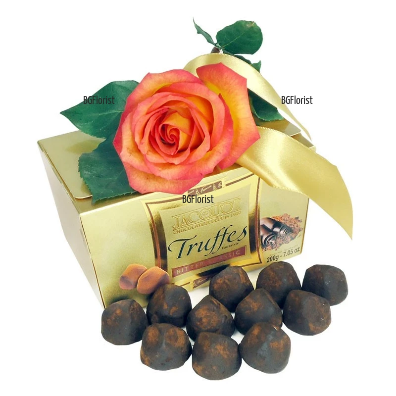 Send one rose and truffles to Sofia, Plovdiv, Varna, Burgas