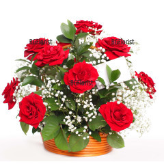 Send basket with roses and gypsophila to Sofia