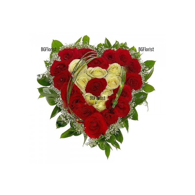Send heart of white and red roses toSofia