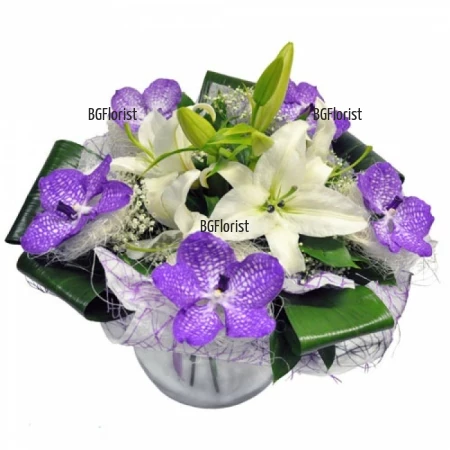 Send arrangement with lilies and orchids