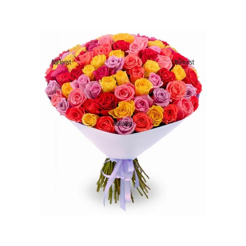Доставка на 101 разноцветни рози в София