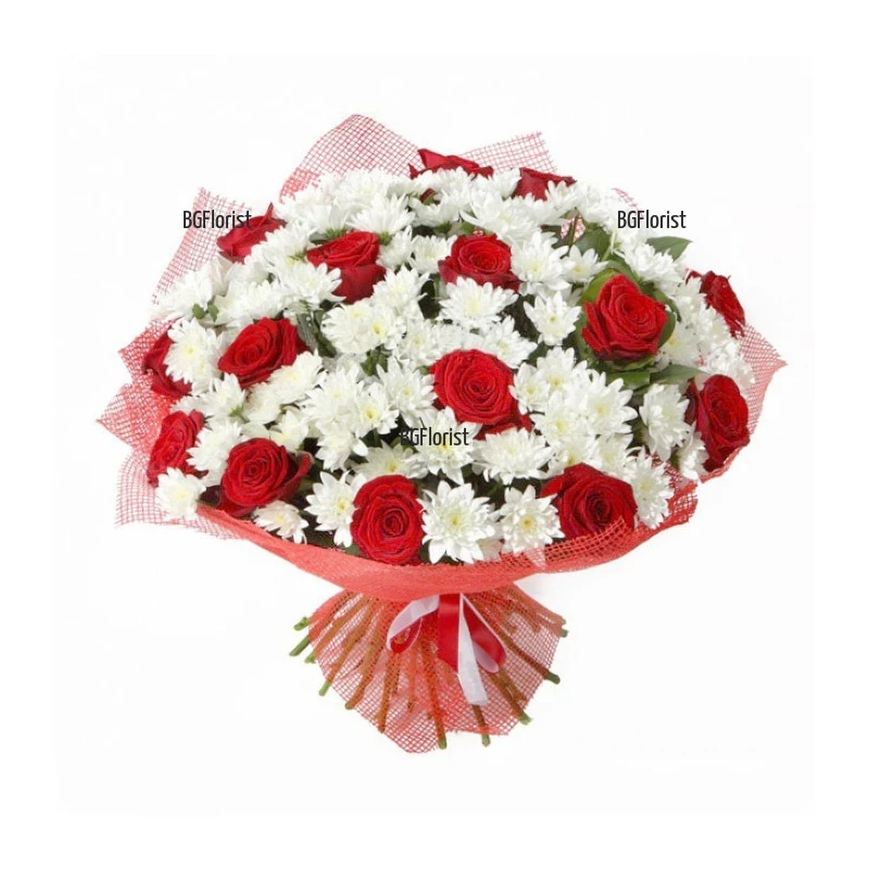 Send bouquet of chrysanthemums and red roses to Sofia