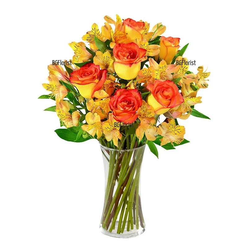 Send bouquet of roses and flowers in orange hues to Sofia