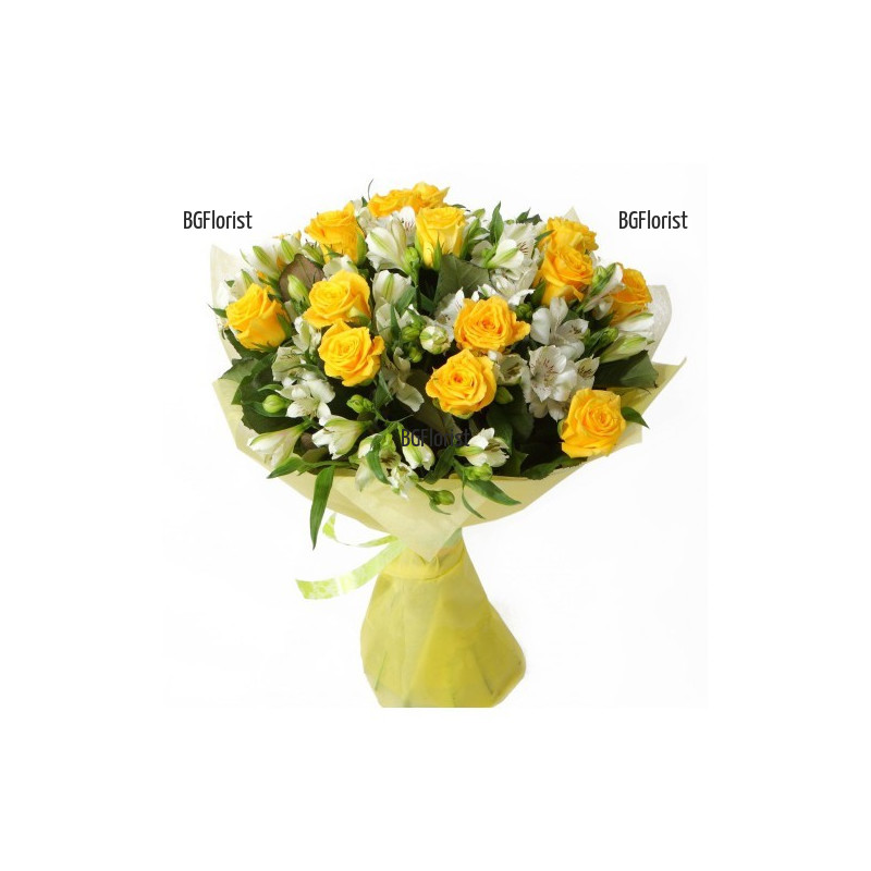 Send bouquet of roses and white alstroemeria to Sofia