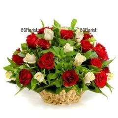 Send a basket with red and white roses