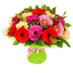 Send bouquet of gerberas and greenery by courier