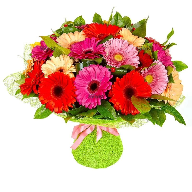 Send bouquet of gerberas and greenery by courier