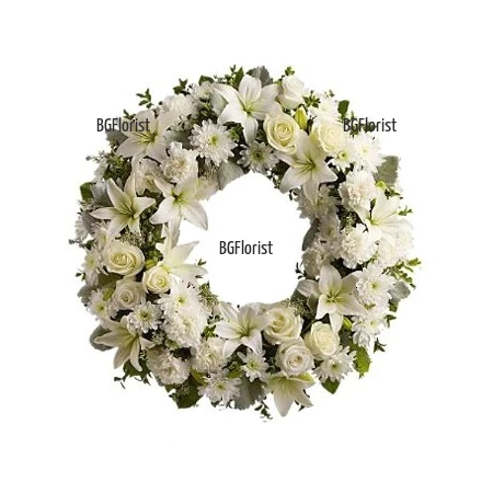 Send a funeral wreath of white flowers to Sofia, Plovdiv, Varna
