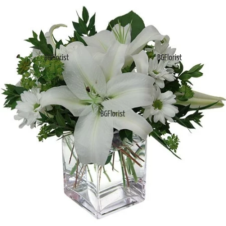 Send arrangement with white flowers to Sofia
