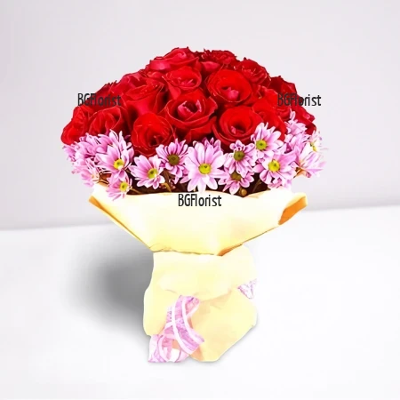 Send modern bouquet of roses and chrysanthemums