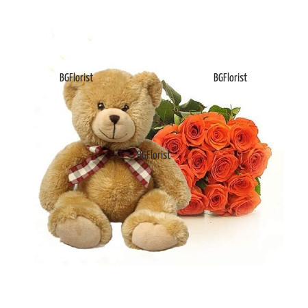 Send  a Teddy Bear and a bouquet of roses to Burgas