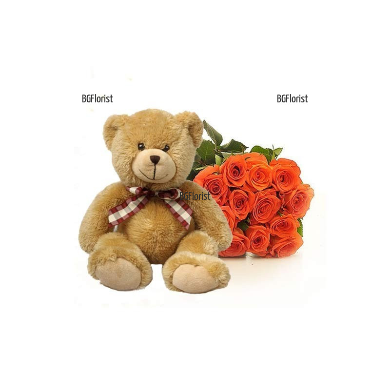 Send  a Teddy Bear and a bouquet of roses to Burgas