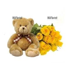Send Teddy Bear and yellow roses to Plovdiv