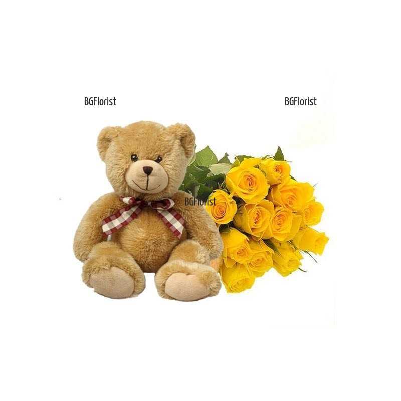 Send Teddy Bear and yellow roses to Plovdiv