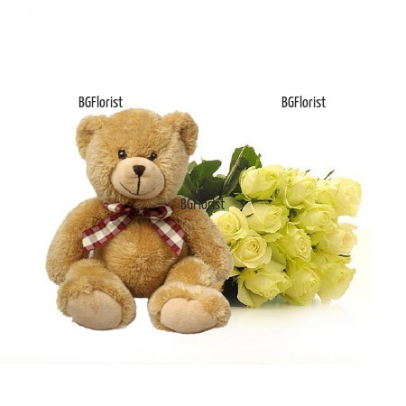 Send Teddy Bear  and white roses to Sofia