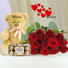 Send romantic set of flowers and gifts by courier.