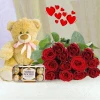 Send romantic set of flowers and gifts by courier.