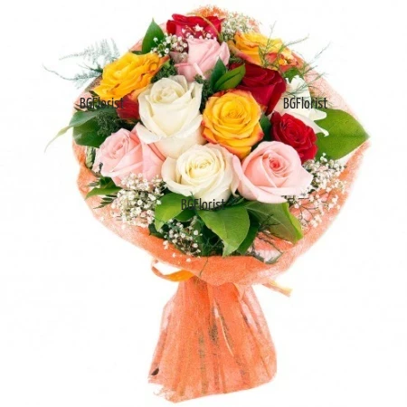 Order bouquet of multicoloured roses