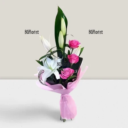 Send bouquet of roses and lilies by courier to Burgas