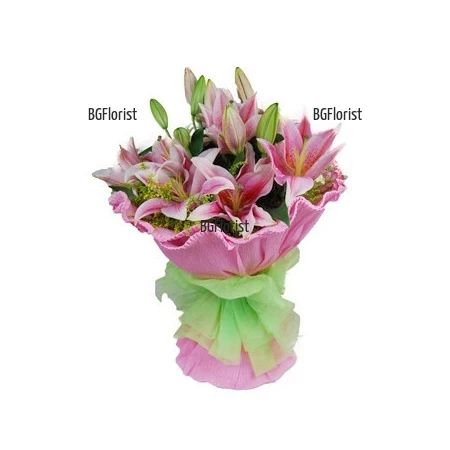 Send bouquet of pink lilies by courier to Plovdiv