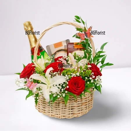 Доставка на кошница с цветя и подаръци с куриер