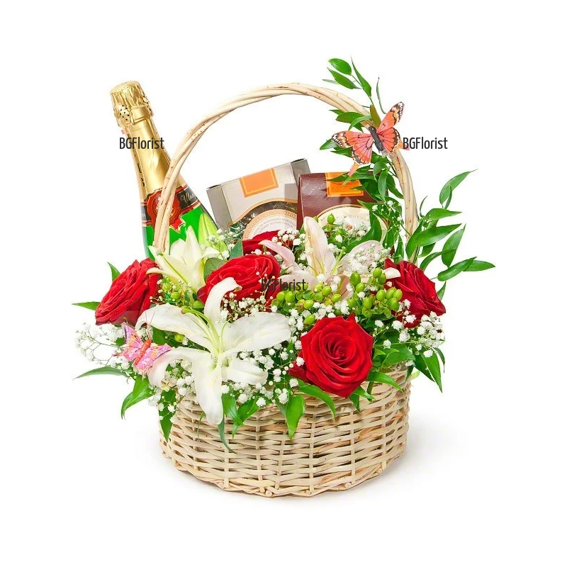 Send a basket with flowers and gifts by courier.