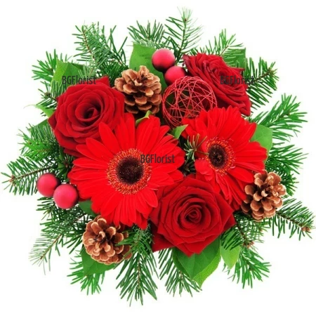 Онлайн поръчка на Коледен букет от гербери и рози