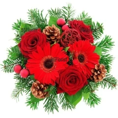 Order online Christmas bouquet of greberas and roses