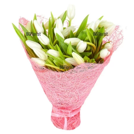 Send bouquet of white tulips by courier to Sofia