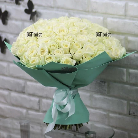 Send a bouquet of 101 white roses by courier to Sofia