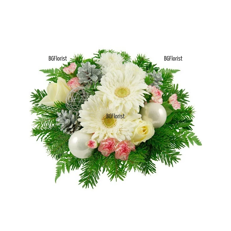 Send a bouquet of white gerberas and greenery