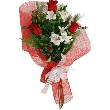 Send a bouquet of roses and alstroemeria