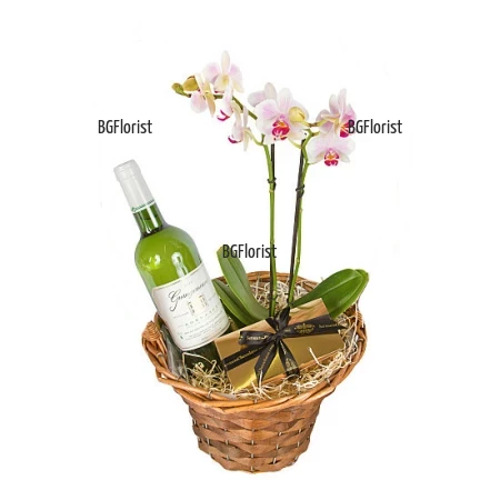 An online order and flower delivery to Sofia - Orchid and white wine