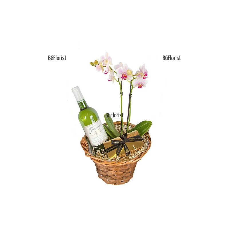 An online order and flower delivery to Sofia - Orchid and white wine